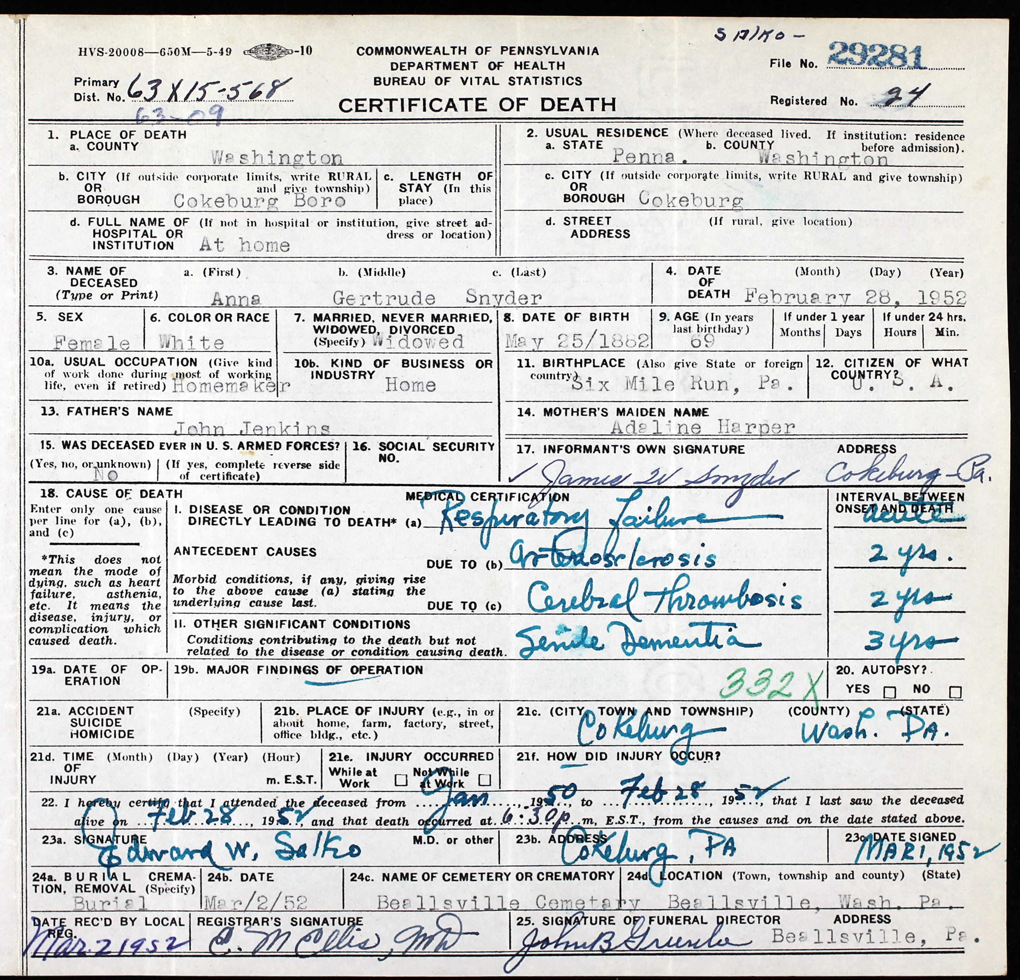 death certificate